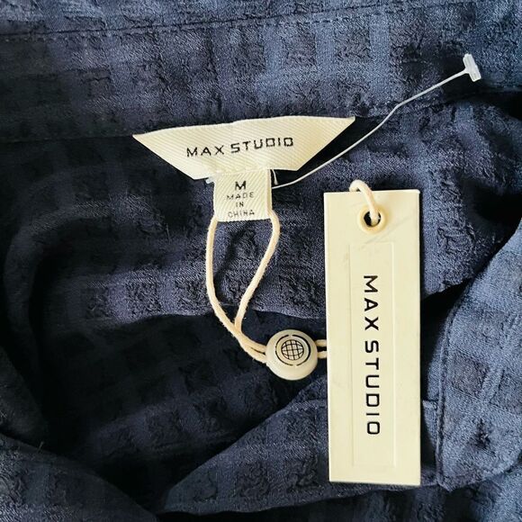 New with tags Max Studio navy blue camp style button front shirt size M. - Picture 6 of 8